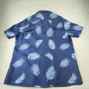 Club Room Luxury Mens XL Blue Linen Tropical Palm Leaf Short Sleeve Button Shirt